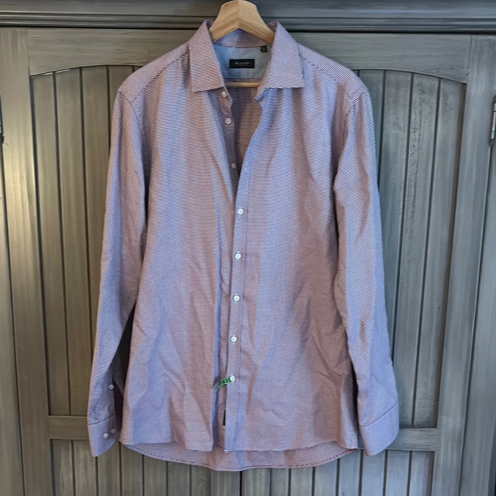 SAND Blue and White Casual Button Down Shirt